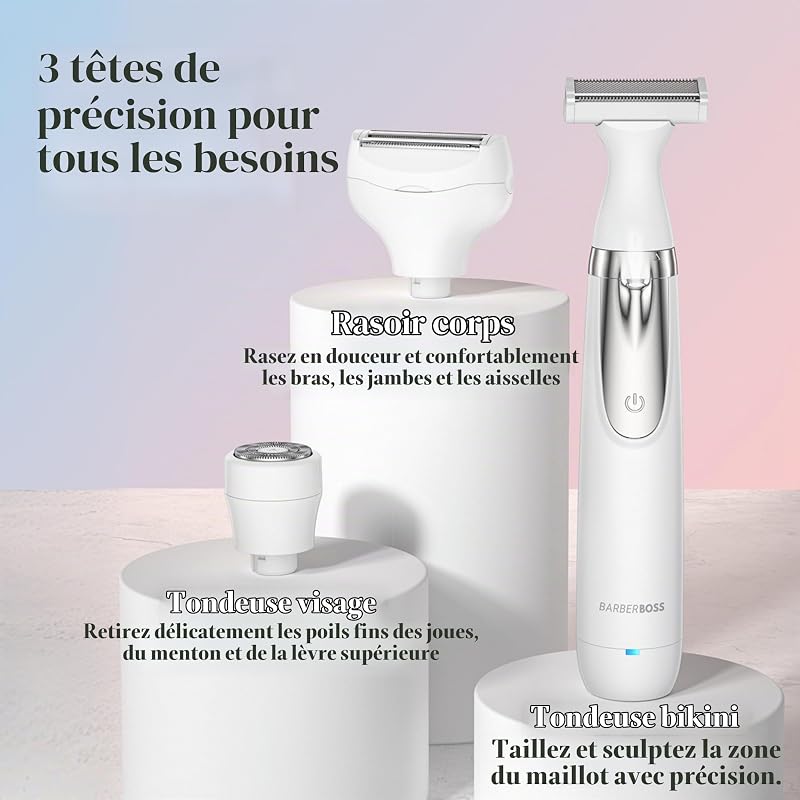Rasoir électrique pour femme, portable 3 en 1 pour femme, rasoir corps, bikini et visage, rasoir sans fil, épilation visage, rechargeable par USB, QR-8003