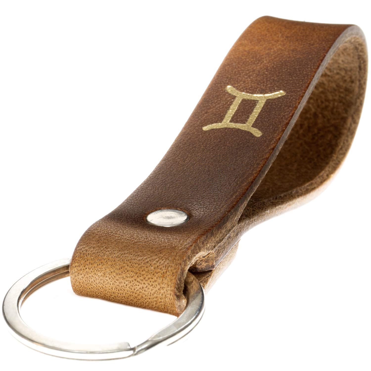 ELBERCRAFT® Keyring Leather Zodiac Sign Chrome Free Zodiac Sign, Zwilling 21.05. - 21.06, 12 cm, Retro — image 1