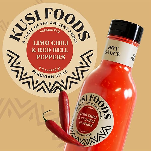 KUSI FOODS ANDEAN HEAT PERUVIAN HOT SAUCE, MADE WITH LIMO CHILI, RED BELL PEPPERS, VINEGAR AND SALT, CITRUSY, SPICY & SLIGHTLY SWEET, FERMENTED 50 DAYS, 8.5 OZ