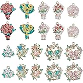 Hobbspring 20Pcs 10 Styles Flower Charms Alloy Enamel Floral Pendants Flower Bouquet Enamel Charms Mixed Color for Valentine's Day Jewelry Making Necklace Earring Craft Supplies