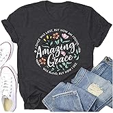 Potia Christian Shirts for Women Faith Jesus Bible Verse Tshirt Amazing Grace Print Tee Tops