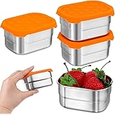 OBANGONG 4 Pcs 8oz Stainless Steel Snack Containers for Kids Rectangle Food Storage Container with Silicone Lids Easy Open Le