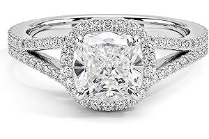 1.00 Carat Cushion Cut White Diamond Split Shank Halo Engagement Ring For Women, 14K White Gold Plated 925 Silver April Birth
