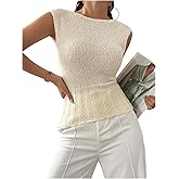 MakeMeChic Women's Crochet Sweater Vest Crew Neck Sleeveless Fitted Going Out Pullover Tops