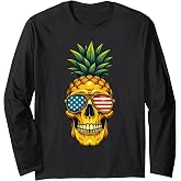 Pineapple Skull Sunglasses Skeleton Funny 4th of July Long Sleeve T-Shirt