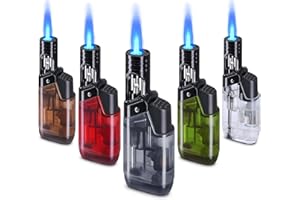 LUXGAZE 5 Pack Torch Lighter Mini Refillable Butane Lighters Utility Lighter Long Wand Pocket Lighter Windproof Gas Lighter Jet Flame Multi-Purpose for Candle Camping BBQ Grill(No Fuel) Assorted Colors
