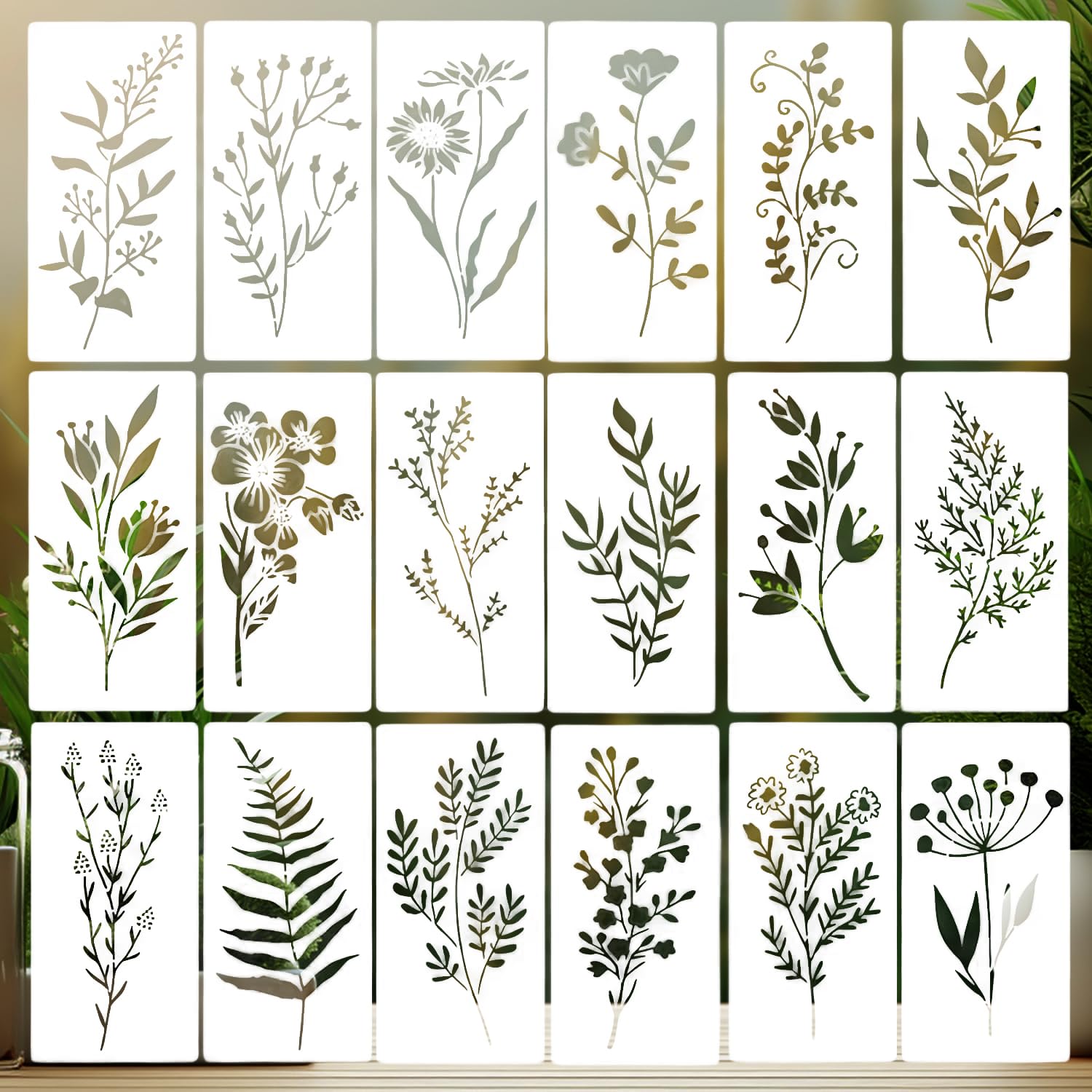 REEKNOKOL Plants Stencils, 18 Pcs Reusable Floral Leaves Stencils for Painting, DIY Art Crafts Scrapbook Wall DΓ©cor
