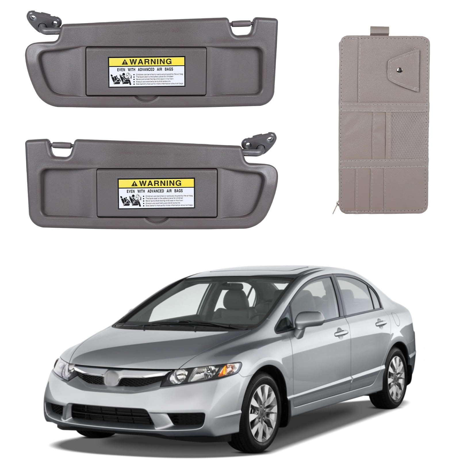 Photo 1 of KruzeKraft Left and Right Side Sun Visor Fits for Honda Civic 2006-2011 Dark Grey with Storage Bag Fits 83280-SNA-A01ZA 83230-SNA-A01ZC