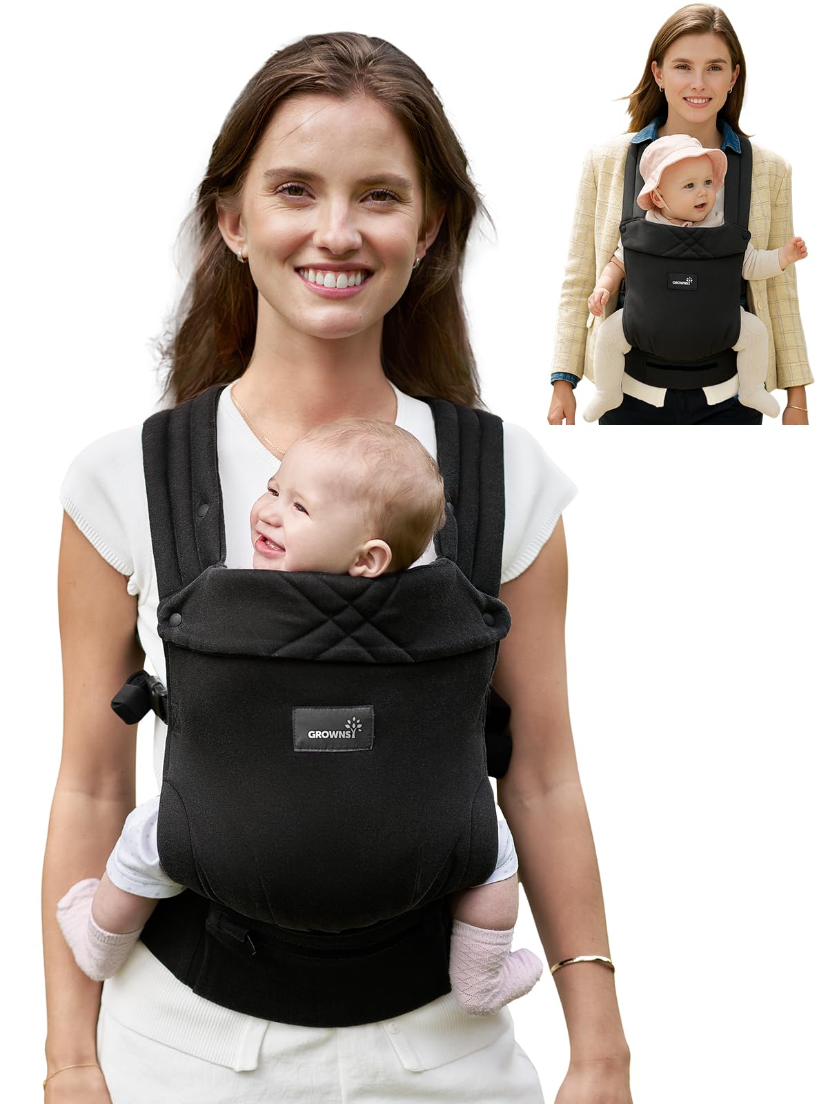 Photo 1 of GROWNSY Baby Carrier Newborns to Toddlers, Ergonomic Baby Toddler Carrier Slings Wraps with Head Support, Easy to Wear,Infant Carrier Baby Gift,Travel and Hiking Friendly, for Babies 7 to 44 lb(Black)
