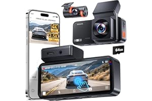 VIRROW Dash Cam Front and Rear: 4K+2.5K Dash Camera for Cars with Touch Screen 3.39" - Dashcam with WiFi APP Control 64GB Parking Mode Night Vision Loop Recording Emergency Lock (X5)