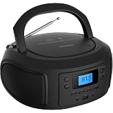 Philips CD Player Portable with Bluetooth, Crystal Clear Sound Top Loading CD Boombox with FM Radio, USB Port &amp; Aux Input, Compact &amp; Lightweight Design,R/CD-RW/MP3 Compatible (Black)