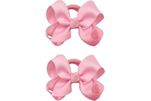 ZOONAI 3 Inch Baby Girl Hair Bows Elastic Hair Tie Accessories Bow Ponytail Holder - Set of 2 (Pink)