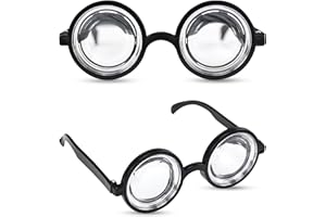 Iconikal Thick Lens Nerd Costume Glasses Small Black 5.5x2.1-Inch Plastic Frames Wizard Scientist Dress-Up Halloween Cosplay Party Accessory