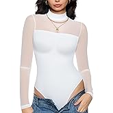 Nebility Women Long Sleeve Bodysuit Turtleneck - Mesh Shapewear Body Suit Tops Thong Going Out Tops Fall Outfits