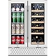 TYLZA Wine and Beverage Refrigerator 24 Inch Dual Zone Wine Beverage Cooler with Memory Temperature Control Built-in or Frees