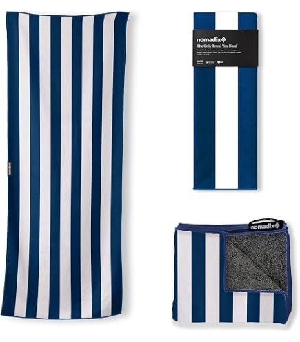 Nomadix Original Towel – Super Absorbent, Sand-Resistant, Made From Recycled Materials – Cabana Stripe Beige - View #9