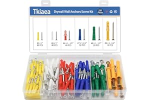 Tkiaea Drywall Anchors and Screws Kit 220Pcs, 110 Plastic Anchors, 110 Wall Screws, Includes 6 Different Size Wall Anchors and Screws for Drywall