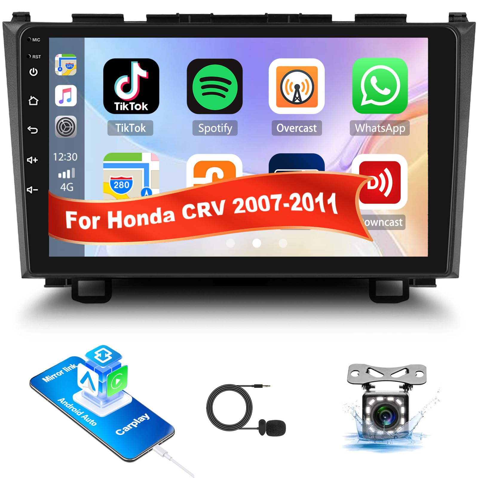 Photo 1 of Car Stereo for Honda CRV 2007-2011 Car Radio,MP5 Player with Apple Carplay Android Auto Mirror Link, 9" Touch Screen Car Radio with Bluetooth Backup Camera FM SWC Dual USB Input