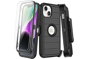 KECAI for iPhone 14 Case with Belt Clip Holster,iPhone 13 Case 2X Screen Protector,Heavy Duty Shockproof Drop Protection Military Grade Rugged Durable Phone Cover with Kickstand