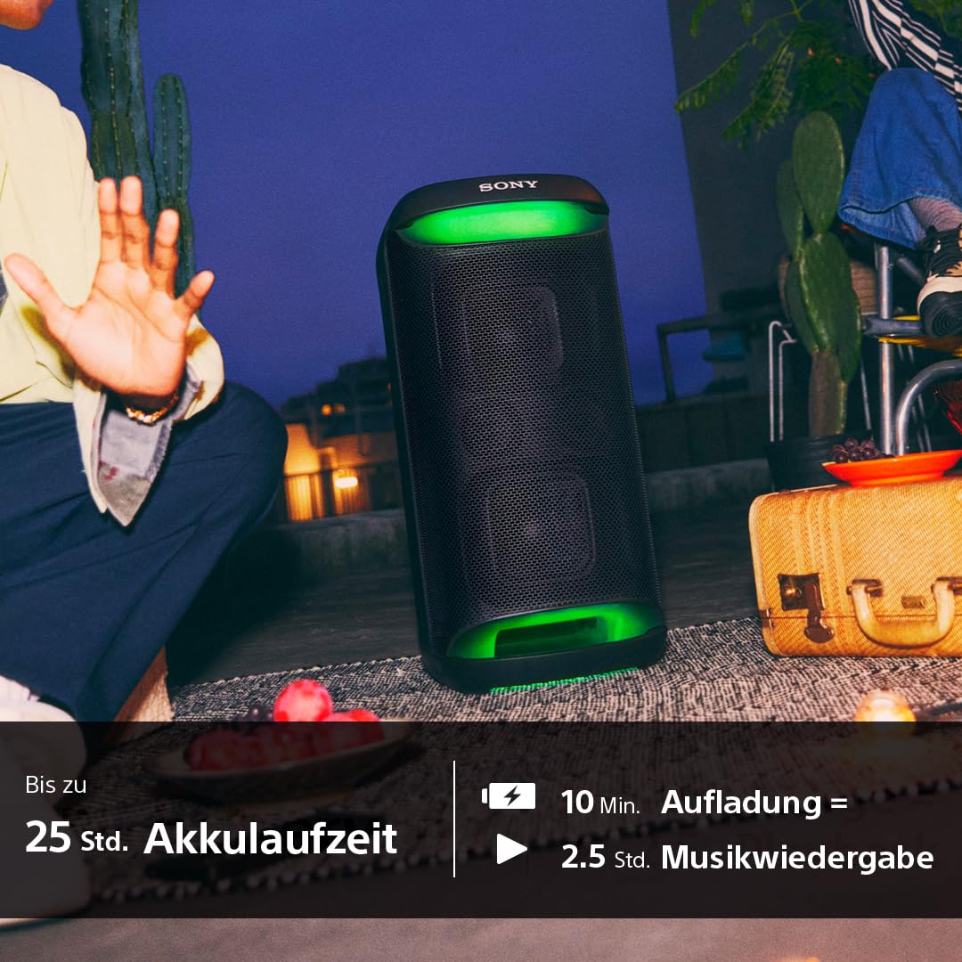 Sony SRS-XV500 - Kabelloser Bluetooth-Partylautsprecher mit kraftvollem Sound und MEGA BASS - 25 Stunden Akkulaufzeit, tragbar, LED-Beleuchtung, Party Connect, IPX4, Karaoke-Mikrofoneingänge - Schwarz 3