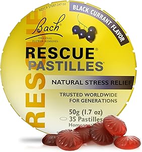 Bach RESCUE PASTILLES, Black Currant Flavor, Natural Stress Relief Lozenges, Homeopathic Flower Essence, Vegetarian, Gluten A