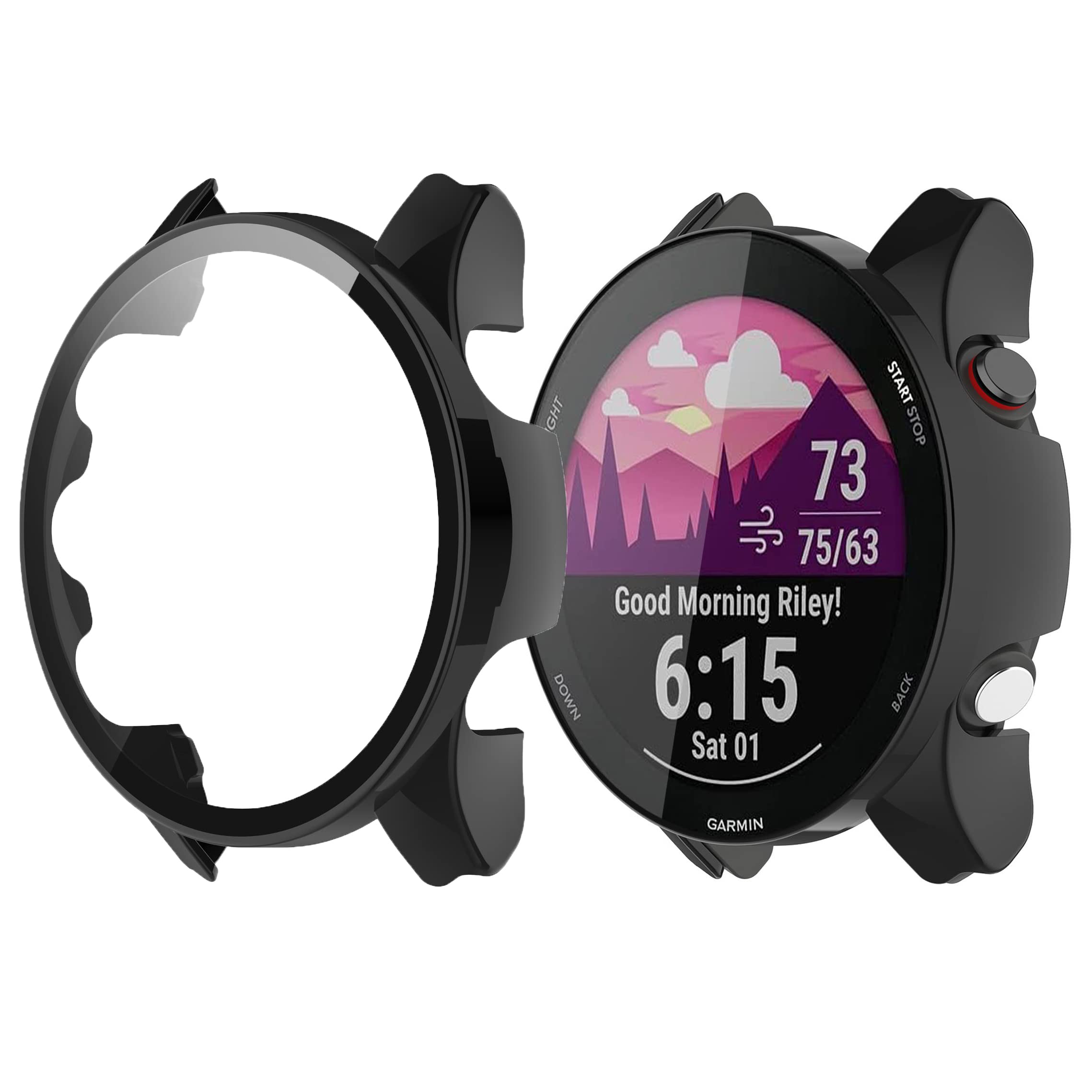 Compatible for Garmin Forerunner 255/255S Smartwatch - Onetuo Hard PC Case with Tempered Glass Screen Protector (255s-41mm, Black)