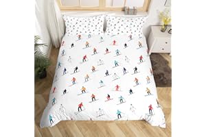 Erosebridal Skiing Duvet Cover Kids Cartoon Ski Bedding Set Sports Theme Comforter Cover Extreme Sport Design Quilt Cover,Decoration 2 Pcs Bedding Set (1 Duvet Cover 1 Pillow Case) White Twin Size