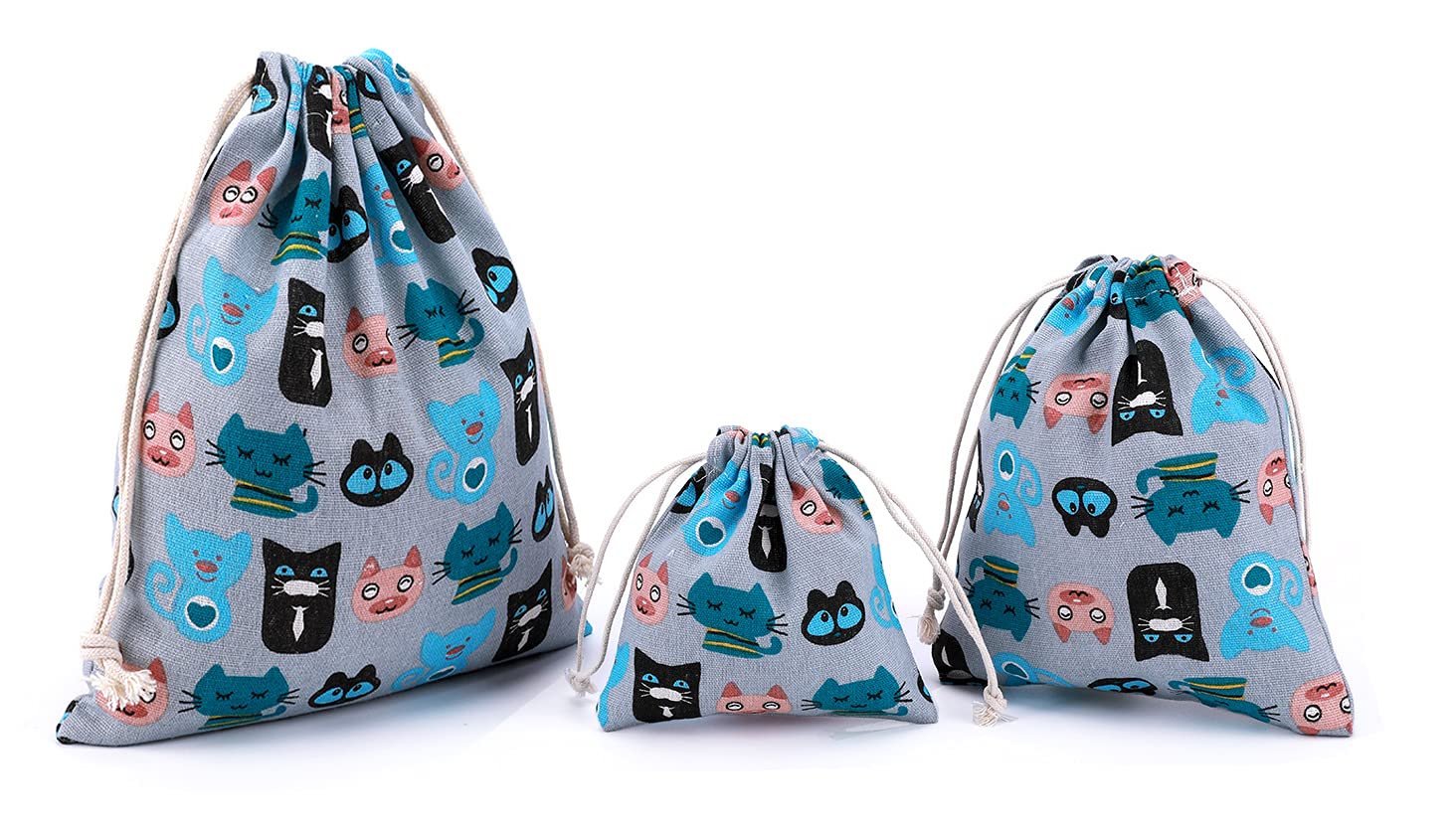 Amoyie 3 pcs Drawstring Storage Bag Set for Baby Stuff, Travel Home Accessories, Little Cats — image 1