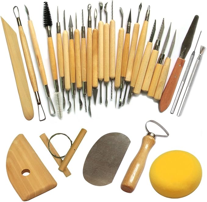 4 fraises circulaires en argile en acier inoxydable, outils en argile avec poignée en bois pour forage et sculpture, outils et fournitures pour céramique