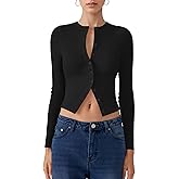 Ribbed Long Sleeve Cropped Cardigan for Women, Cute Button Up Going Out Tops Trendy Fall Fitted Knit Top