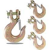 4 Pack 5/16" Heavy Duty Chain Hook, Grade 70 Forged Steel Clevis Slip Hook with Safety Latch for 5/16" Truck Transport Chain,18000 Lbs Working Load Limit, Safety Chain Hooks, Trailer Safety Hook