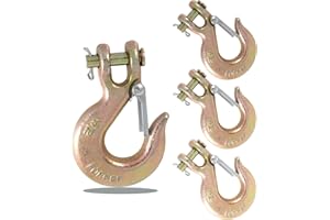 YGPHO 4 Pack 5/16" Heavy Duty Chain Hook, Grade 70 Forged Steel Clevis Slip Hook with Safety Latch for 5/16" Truck Transport Chain,18000 Lbs Working Load Limit, Safety Chain Hooks, Trailer Safety Hook