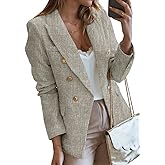 Happy Sailed Womens Tweed Blazers Casual Long Sleeve Double Breasted Open Front Blazer Jackets Work Suits