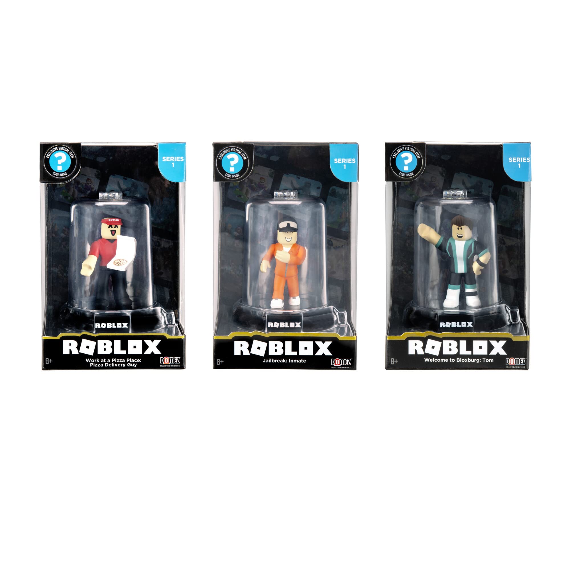 Roblox Action Collection - 15th Anniversary Domez Collectible Work at a Pizza Place: Pizza Delivery Guy, Welcome to Bloxburg: Tom, Jailbreak: Inmate 3-Pack [Includes 3 Exclusive Virtual Items]