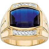 Palm Beach Jewelry Men's 18K Yellow Gold Plated Emerald Cut Created Blue Sapphire and Diamond Accent Ring