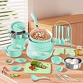 FIGDMI Kids Cooking Set Real Montessori Kitchen Safe Easy Tools Making for Beginner Educational (Green)