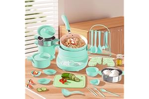 FIGDMI Kids Cooking Set Real Montessori Kitchen Safe Easy Tools Making for Beginner Educational (Green)