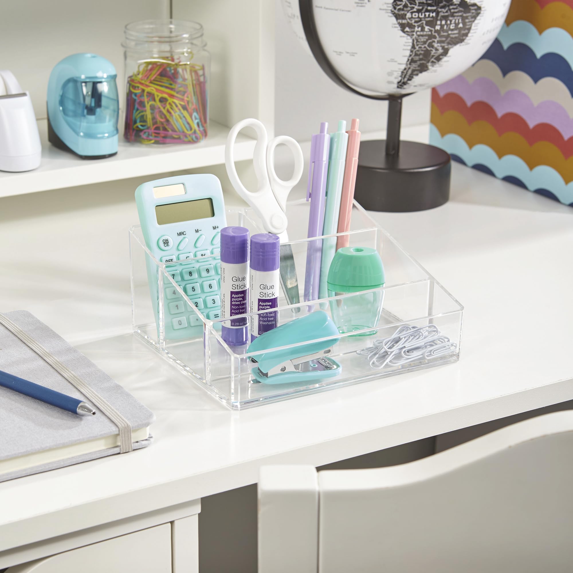 STORi Clear Plastic Small Countertop Vanity Makeup Organizer, Compact Rectangular 4-Compartment Holder for Brushes, Eyeshadow Palettes, & Beauty Supplies, Made in USA