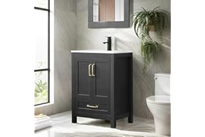 eclife 24" Bathroom Vanities with Sink Combo, Modern Thickened Wood Bathroom Storage Cabinet w/Undermount Sink, Matte Black Faucet Drain, Painted Surface, Black