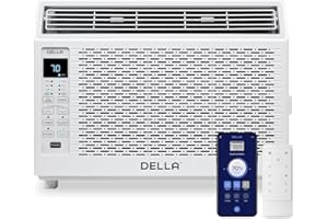 DELLA 6000 BTU Energy Saving Window Air Conditioner, Cools Up to 250 Sq. Ft, Work with Alexa, GEO Location, AC Unit with WIFI Smart Controls, Remote, Dehumidifier, Fan, Reusable Filter, Easy Install