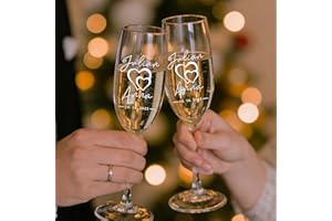 Personalized Champagne Flutes Set of 2 Custom Wedding Glasses for Bride and Groom, Mr & Mrs Toasting Glasses Customized Name 