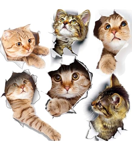Winston & Bear Playing Grey Cat Aufkleber – 2er Pack, Lebensgroß, Halbtransparent, Für Wände, Fenster, Auto (Katzenliebhaber-Geschenk)