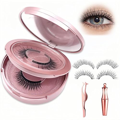 Magnetic Eyelashes with Applicator 2 Pairs Reusable Magnetic Lashes Natural Look Magnetic Lashes No Glue Magnetic Eyelashes without Eyeliner Clear Band Lashes Wispy Lashes Look Like Extensions