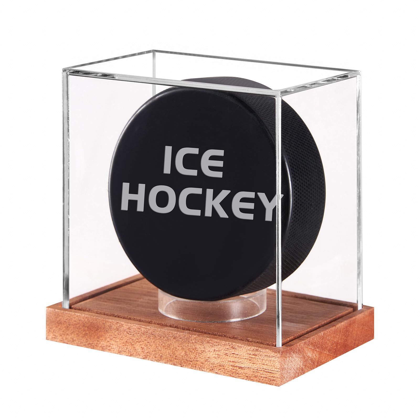 Photo 1 of ***clear display is broken*** LITY Hockey Puck Display Case, No Assembly Required Acrylic Clear Holder with Wood Base, Autograph Souvenir Display Stand, Perfect Showcase for Your Collection