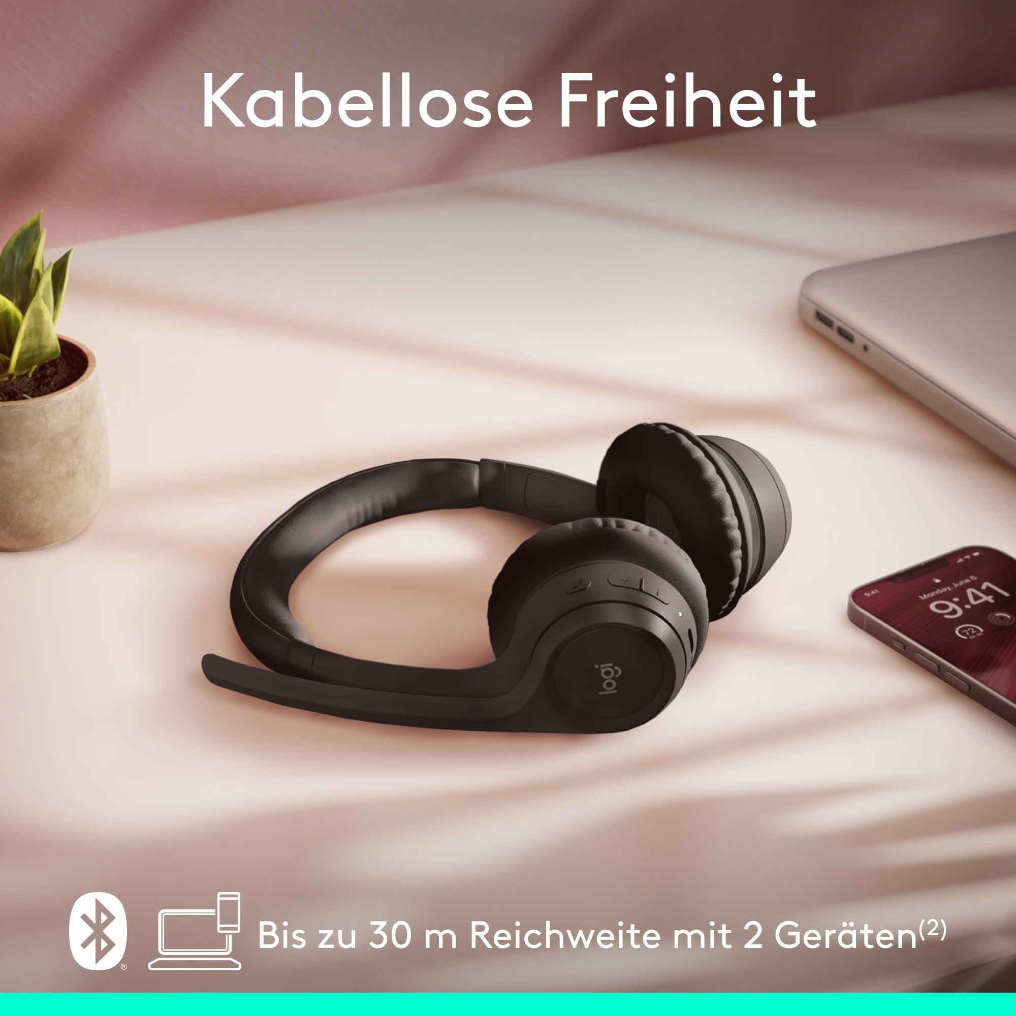 Logitech Zone 300 Wireless Bluetooth Headset mit Mikrofon inkl. Geräuschunterdrückung, kompatibel mit Windows, Mac, Chrome, Linux, iOS, iPadOS, Android - Schwarz 4