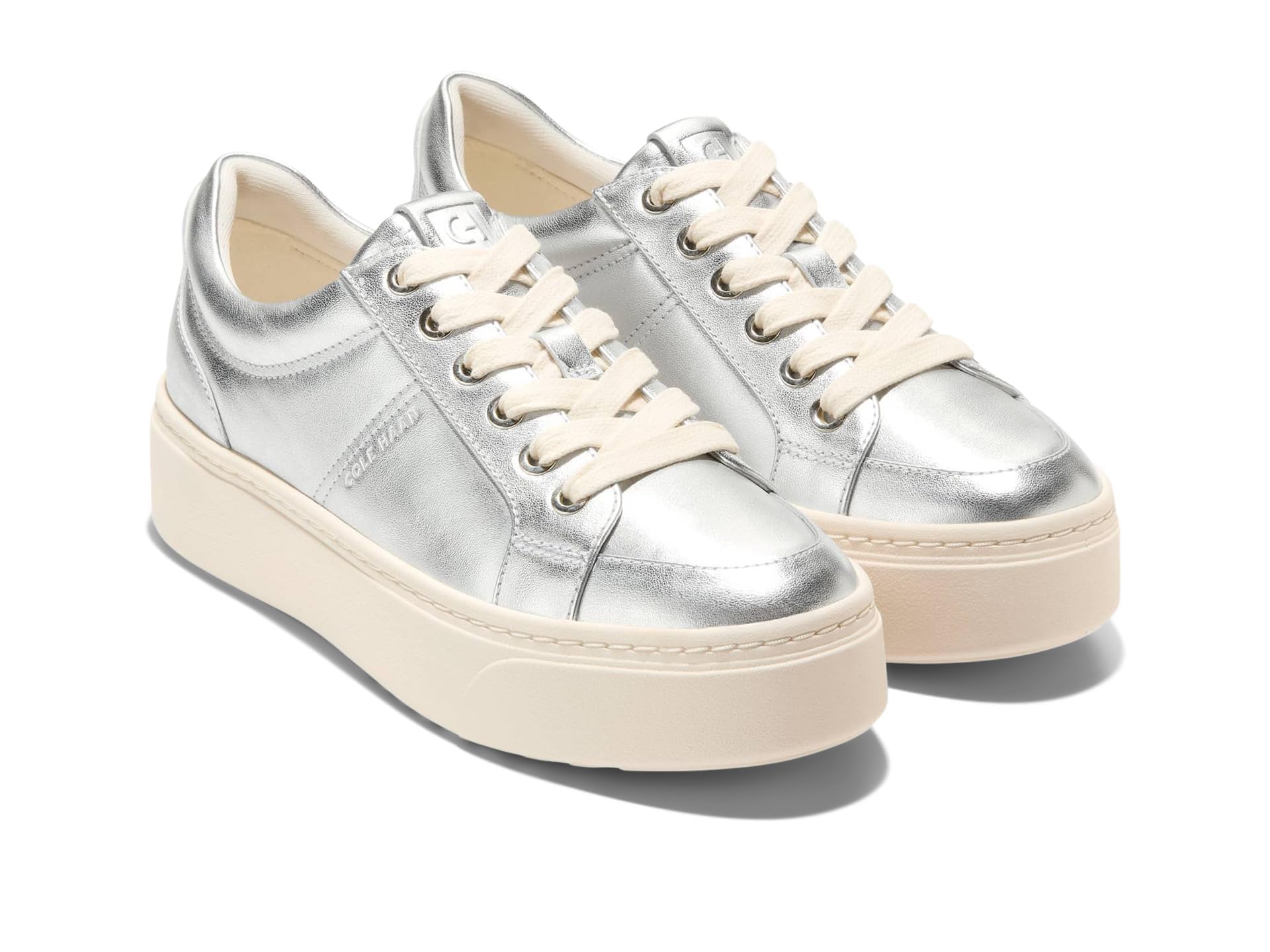 Cole Haan Womens Grandpro Max Platform Sneaker, Silver Metallic/Ivory, 5-2 US