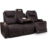 Seatcraft Colosseum Home Theater Seating Brown Sofa with Fold Down Table | Italian Leather, Big &amp; Tall, Powered Headrest &amp; Lumbar, Power Recline, Fold-Down Table