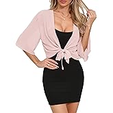 TASAMO Women's 2026 Summer Lightweight Short Bolero Cardigan Shrug Sheer Tie Front Top 3/4 Sleeve Jacket for Dress