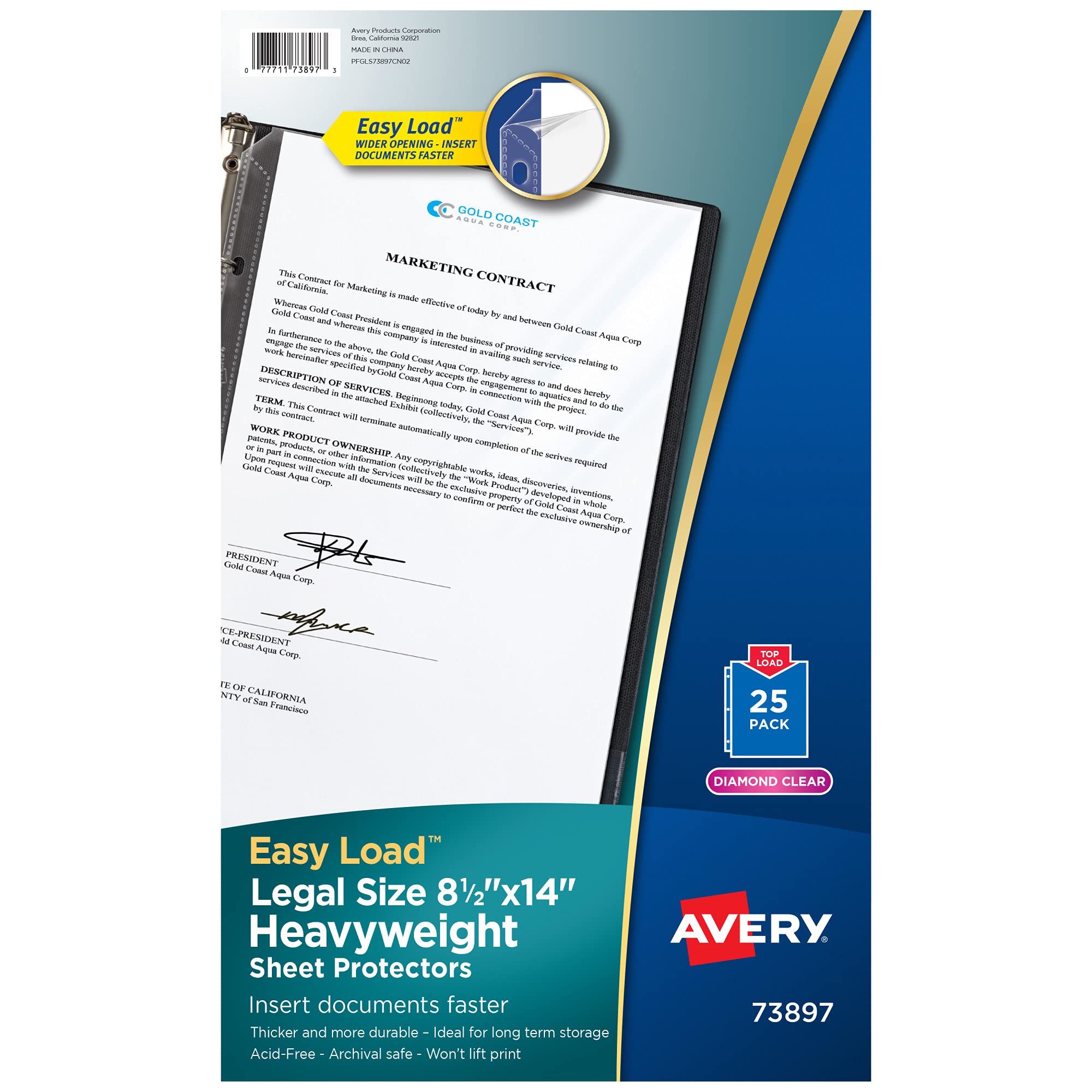 Photo 1 of Avery Diamond Clear Heavyweight Sheet Protectors, Holds 8.5" x 14" Sheets, Legal Size, Easy Load, 25ct (73897)