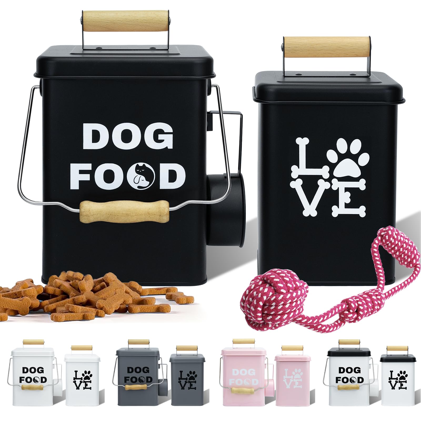 Photo 1 of NIXBYO Dog Food Container Airtight Set 5-7 lb(25 Cup) Capacity with Scoop and Toy - Farmhouse Dog Food Storage for Kitchen Counter, Black Storage Bin for Pet Food with Handle, Great Gift for Pet Owner